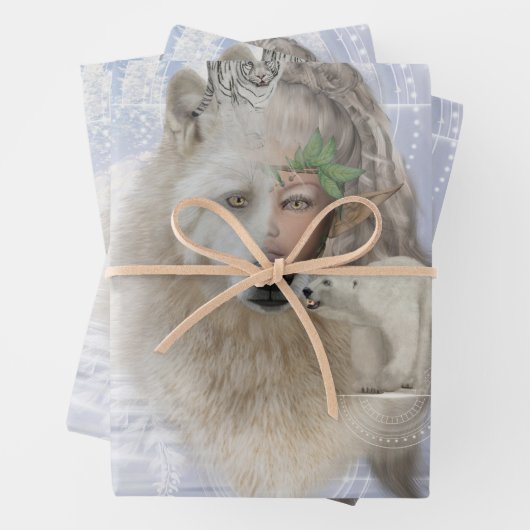 Geweldige polarwolf met fee, polarbeer en sneeuw t inpakpapier vel (In situ)