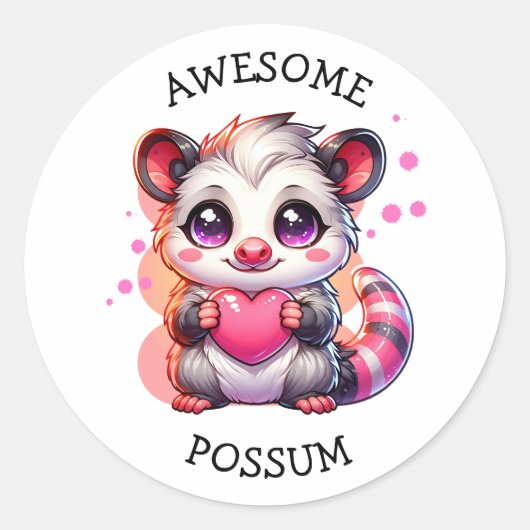 Geweldige possum | Schattigee Cartoon opossum Ronde Sticker (Voorkant)