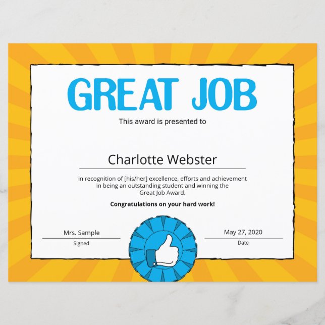 Geweldige prestatie Certificaat van prestatie PDF (Voorkant)