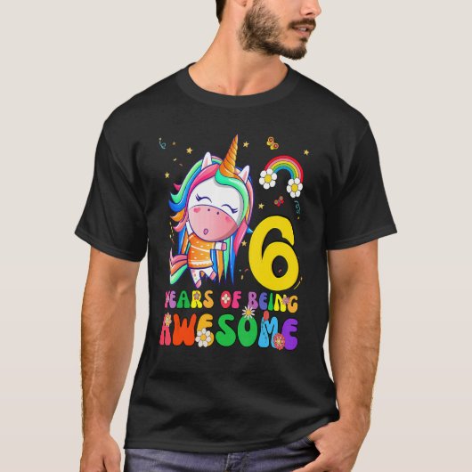 Geweldige prinses Unicorn Birthday 6-jarig meisje T-shirt (Voorkant)