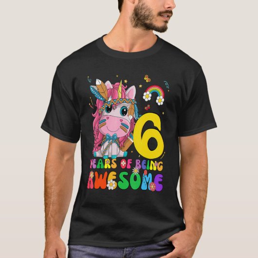 Geweldige prinses Unicorn Birthday 6-jarig meisje T-shirt (Voorkant)