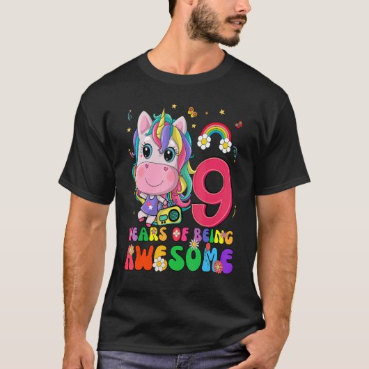 Geweldige prinses Unicorn Birthday 9-jarig meisje T-shirt (Voorkant)