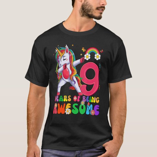 Geweldige prinses Unicorn Birthday 9-jarig meisje T-shirt (Voorkant)