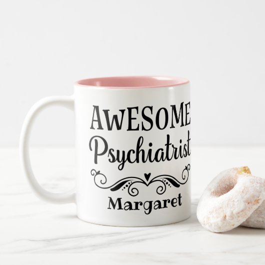 Geweldige Psychiatrist Gepersonaliseerd Tweekleurige Koffiemok (Met donut)
