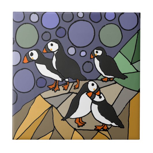 Geweldige Puffin Bird Art Abstract Origineel Tegeltje (Voorkant)