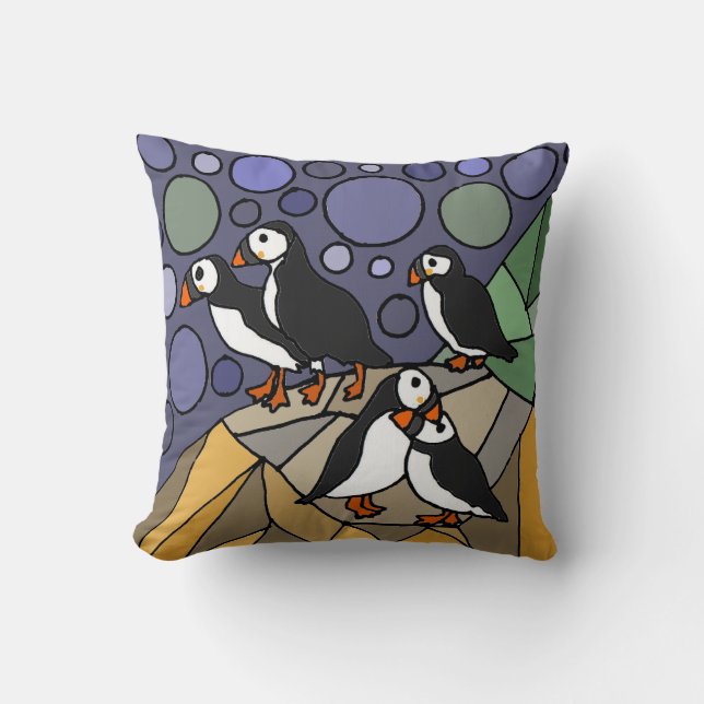 Geweldige Puffin Birds Art Abstract Kussen (Voorkant)