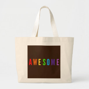 GEWELDIGE RAINBOW COLORS POTIVE HAPPY TEKST BROWN GROTE TOTE BAG