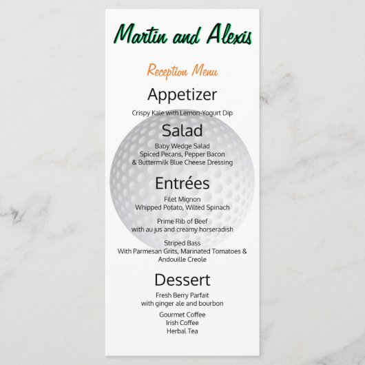 Geweldige receptie, Fabulous Ball Golfer-menu Menu (Voorkant)