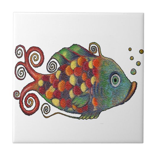 Geweldige regenboog Whimsical Fish Artsy Hippie Co Tegeltje (Voorkant)
