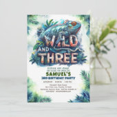 Geweldige Reptielen Wild en Drie 3e Verjaardagsfee Kaart (Staand voorkant)