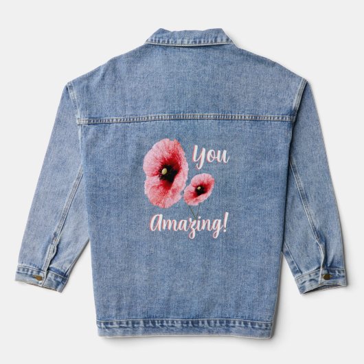 Geweldige Rode Bloemige Dames- Denim Jacket (Achterkant)