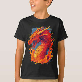 Geweldige rode vuur draak kostuum met vlammen t-shirt