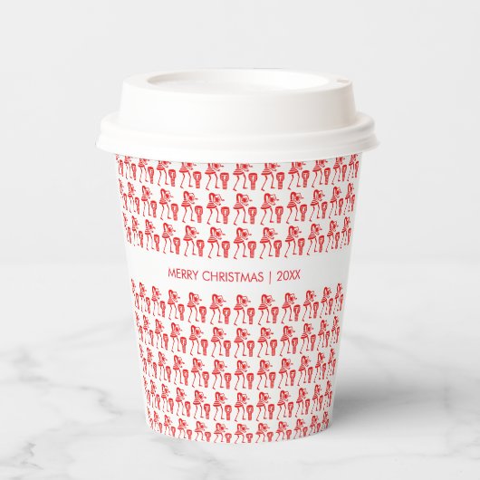 Geweldige, rood silhouet, vrolijke dans papieren bekers (Voorkant)