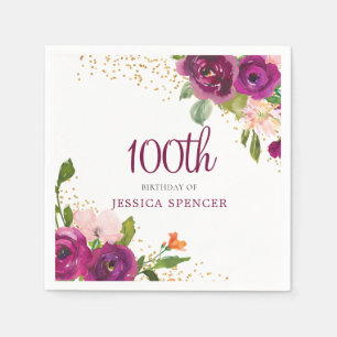 Geweldige roze bloemen vrouwen 100e verjaardag servet