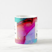 Geweldige roze en Turquoise Abstracte Waterverf Koffiemok (Center)
