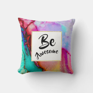 Geweldige roze en Turquoise Abstracte Waterverf Kussen