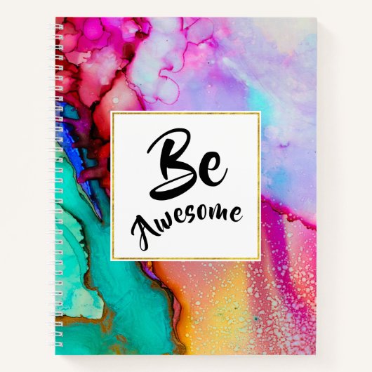 Geweldige roze en Turquoise Abstracte Waterverf Notitieboek (Voorkant)