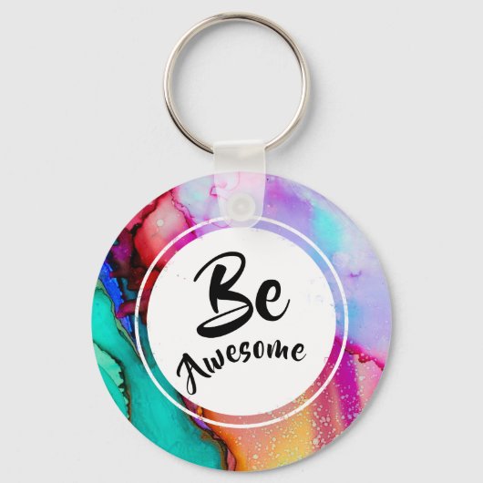 Geweldige roze en Turquoise Abstracte Waterverf Sleutelhanger (Voorkant)