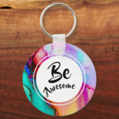 Geweldige roze en Turquoise Abstracte Waterverf Sleutelhanger (Voorkant)