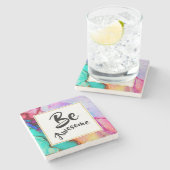 Geweldige roze en Turquoise Abstracte Waterverf Stenen Onderzetter (Zijkant)