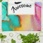 Geweldige roze en Turquoise Abstracte Waterverf Theedoek (Gevouwen)