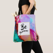 Geweldige roze en Turquoise Abstracte Waterverf Tote Bag (Dichtbij)