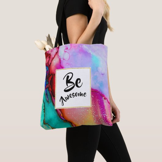 Geweldige roze en Turquoise Abstracte Waterverf Tote Bag (Dichtbij)
