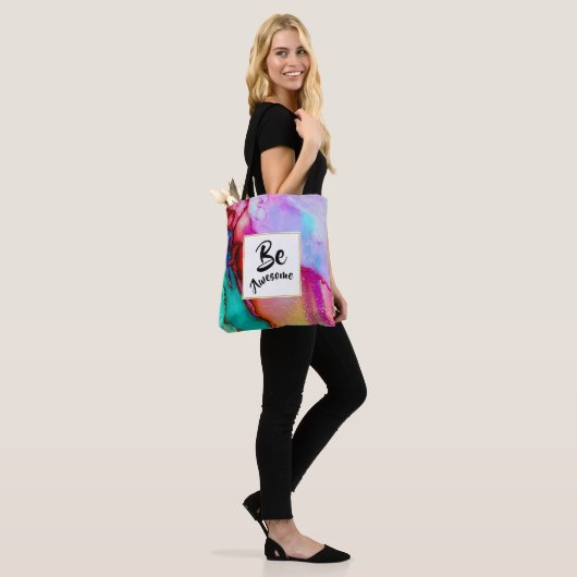 Geweldige roze en Turquoise Abstracte Waterverf Tote Bag (Op model)