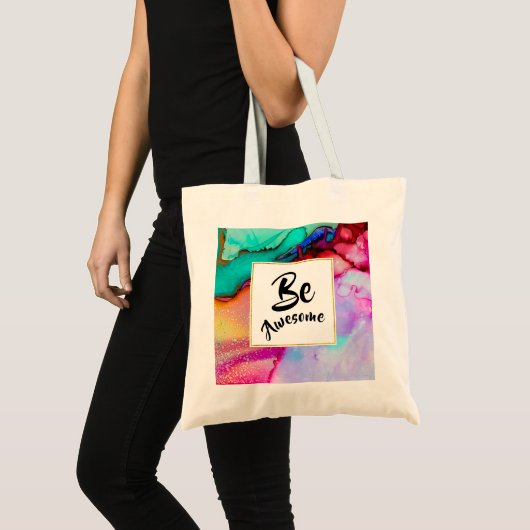 Geweldige roze en Turquoise Abstracte Waterverf Tote Bag (Voorkant (product))