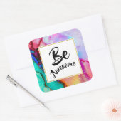 Geweldige roze en Turquoise Abstracte Waterverf Vierkante Sticker (Envelop)
