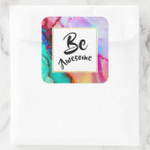 Geweldige roze en Turquoise Abstracte Waterverf Vierkante Sticker (Tas)
