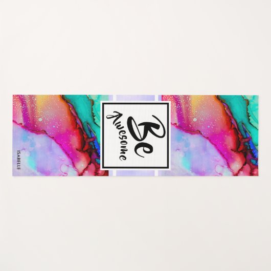 Geweldige roze en Turquoise Abstracte Waterverf Yogamat (Voorkant (horizontaal))