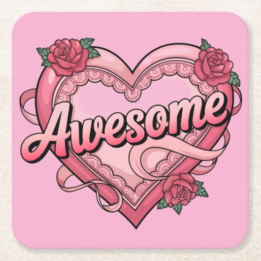 Geweldige Roze Hart Valentijn Onderzetter Set (Voorkant)