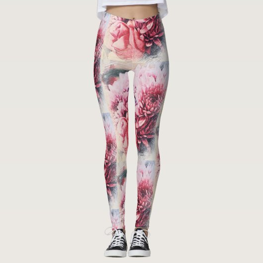 Geweldige roze roze chrysanthemum Flowers Leggings (Voorkant)