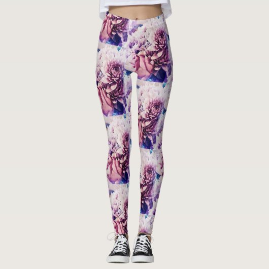 Geweldige roze roze chrysanthemum Flowers Leggings (Voorkant)