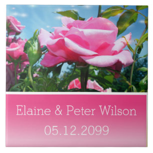 Geweldige roze roze roze roblobloemen bruiloft tegeltje