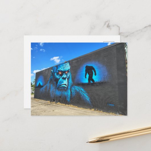 Geweldige Sasquatch in het blauw Briefkaart (Voorkant / Achterkant in situ)