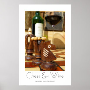 Geweldige schaak- en wijnposter! poster