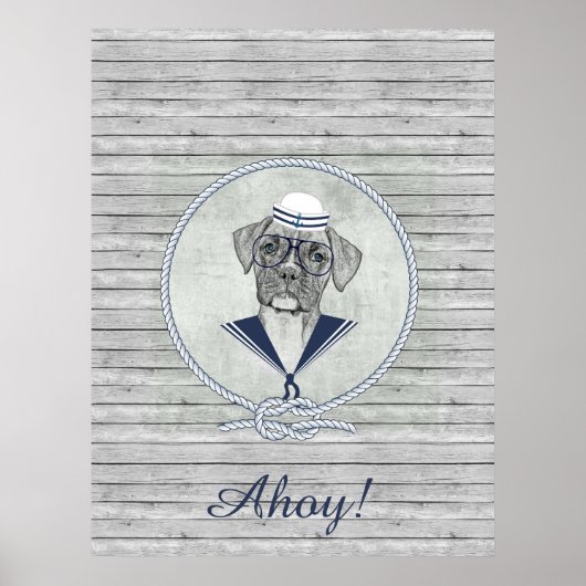 Geweldige schattige grappige zeezeilhond ahoy boxe poster (Voorkant)