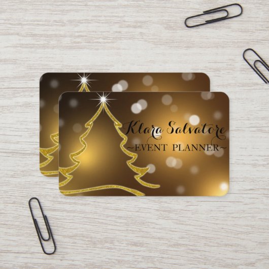 Geweldige Schattige kerstgoudglitterboom Visitekaartje (Voorkant / Achterkant in situ)