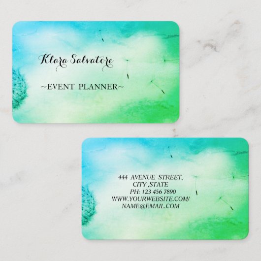 Geweldige Schattige Sweet Green Dandelion Visitekaartje (Voorkant / Achterkant)