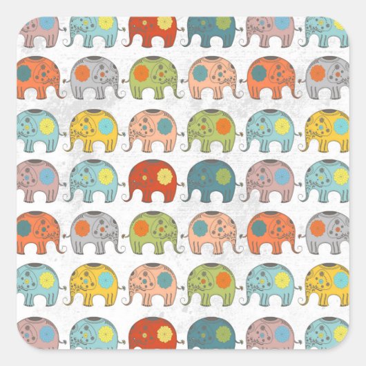 Geweldige schattige trendy circus Indische olifant Vierkante Sticker (Voorkant)