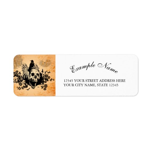 Geweldige schedel met vleugels en kraai etiket (Voorkant)