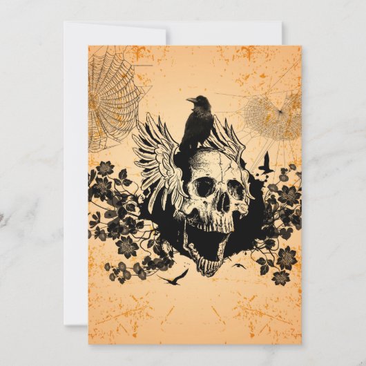 Geweldige schedel met vleugels en kraai kaart (Voorkant)