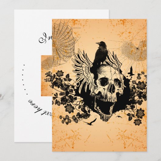 Geweldige schedel met vleugels en kraai kaart (Voorkant / Achterkant)