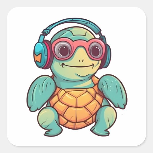 Geweldige schildpad met bril op Schattig dier Vierkante Sticker (Voorkant)