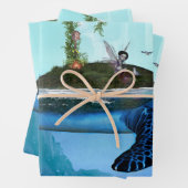 Geweldige schildpad met fee en vogels inpakpapier vel (In situ)