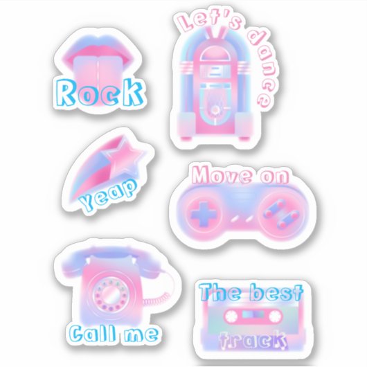 Geweldige set roze muziekretro sticker (Voorkant)