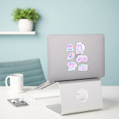 Geweldige set roze muziekretro sticker (Laptop op bureau)