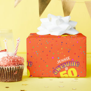 GEWELDIGE Sinaasappel 50E VERJAARDAG Cadeaupapier